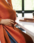 Ember Apricot In Orange and Blue Shades , Handwoven Merino Throw Blanket