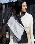 Granite Black White Ombre Linen Silk Handloom Scarf