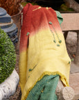 Handwoven Textured Avocado Green Merino Wool Throw Blanket