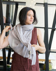 Pebble Light Gray Hand Woven Soft Linen Scarf