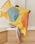 Cirq Sun Yellow Green Circle Pattern Hand Embroidered Linen Silk Handloom Scarf
