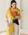 Cirq Sun Yellow Green Circle Pattern Hand Embroidered Linen Silk Handloom Scarf