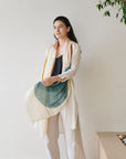 Cirq Moon Off White Multi Color Circle Pattern Hand Embroidered Linen Silk Handloom Scarf