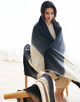 Ink Black White Ombre Textured Throw In Hand Spun Merino And Hand Stitched Hem