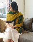 Iris Topaz Yellow Olive Cashmere Blend Handwoven Scarf