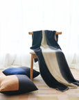 Ink Black White Ombre Textured Throw In Hand Spun Merino And Hand Stitched Hem