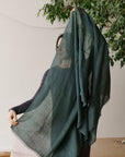 Moss Dark Green Soft Linen Silk Handwoven Modern Artisanal Scarf