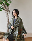 Sahara Olive Green Silk Merino Hand Woven Hand Embroidered Scarf