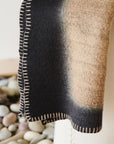 Siro Brown And White Ombre Textured Throw In Hand Spun Merino And Hand Stitched Hem