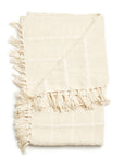 Sea Shell White Textured Checks Handloom Throw with subtle check patterns and hand-rolled fringes.