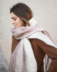 Auro White Striped Pattern Modern Artisan Handwoven Linen Scarf