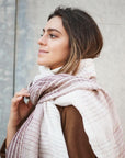 Auro White Striped Pattern Modern Artisan Handwoven Linen Scarf