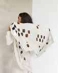 Off White Dahlia Hand Embroidered Hand Woven Modern Artisanal Scarf