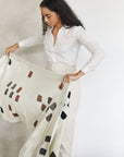 Off White Dahlia Hand Embroidered Hand Woven Modern Artisanal Scarf
