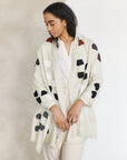 Off White Dahlia Hand Embroidered Hand Woven Modern Artisanal Scarf