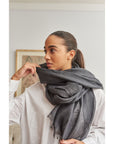 Charcoal Dark Gray Hand Woven Soft Linen Silk Blend Scarf