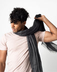 Charcoal Dark Gray Hand Woven Soft Linen Silk Blend Scarf