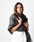 Charcoal Dark Gray Hand Woven Soft Linen Silk Blend Scarf