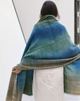Lake Moss Handwoven Merino Throw Blanket in Serene Shades of Blue Green