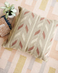 Ero Green Brown Geometric Pattern Hand-woven Jute Cotton Large Pillow