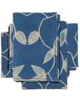 Folio Indigo Handcrafted Shibori Cotton Table Napkins ( set of 4 ) in blue with floral patterns, perfect for elegant dining.