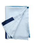 Harbor Blue Silk Merino Hand Woven Hand Embroidered Modern Artisanal Scarf elegantly draped.