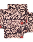 Hummus Floral Wax Block Printe Cotton Table Napkin( set of 4 ) stacked design with floral motifs in black and red.