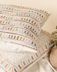 Dahli Coral Hand Woven Hand Embroidered Multicolor White Artisanal Pillow