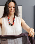 Mihika Red Silk Beaded Necklace Modern Artisanal