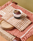 Oak Brown Stripes Wax Block Print Cotton Table Napkin ( set of 4 )