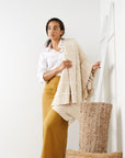 Sea Shell White Textured Checks Handloom Throw
