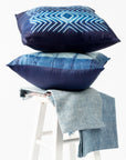 Naami Indigo Geometric Shibori Print Silk Pillow