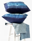 Naami Indigo Geometric Shibori Print Silk Pillow Cover