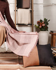 Silica Rose In Shades of Salmon Gray Stripes Pattern Soft Handwoven Merino Throw