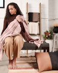 Silica Rose In Shades of Salmon Gray Stripes Pattern Soft Handwoven Merino Throw