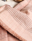 Silica Rose In Shades of Salmon Gray Stripes Pattern Soft Handwoven Merino Throw