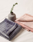 Silica Rose In Shades of Salmon Pink Gray Stripes Pattern Soft Handwoven Merino Throw