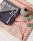Silica Rose In Shades of Salmon Pink Gray Stripes Pattern Soft Handwoven Merino Throw