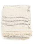 Silica Chalk Off White And Gray Stripes Pattern Soft Handwoven Merino Throw folded neatly on a white background.