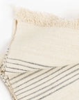 Silica Chalk Off White And Gray Stripes Pattern Soft Handwoven Merino Throw with delicate fringes
