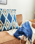Tisa Indigo Handcrafted Shibori Geometri Print Mulberry Silk Pillow