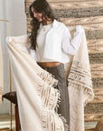 Unah Brown Fully Hand Embroidered Throw Handloom Organic Cotton Throw displayed by a model.