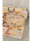 Wheat Geometrical Pattern Jute Cotton Handloom Pouf