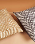 Oasis Charcoal Block Print Mulberry Silk Pillow Cover featuring unique geometric designs and luxurious craftsmanship.