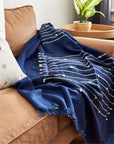 Rosewood Indigo With Hand Knotted Stripes Handloom Merino Throw