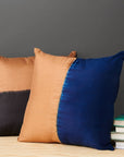 Aakar Indigo Gold Color Block Mulberry Silk Pillow