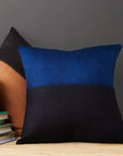 Aakar Mor Black & Indigo Color Block Mulberry Silk Pillow