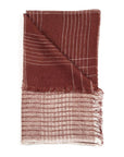 Auro Cinnabar Handwoven Earthy Rust Maroon Linen Scarf featuring a unique pattern in earthy rust and maroon tones.