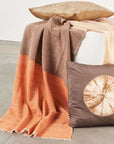 Chestnut Orange Cream Color Block Handwoven Merino Throw