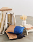 Aakar Indigo Gold Color Block Mulberry Silk Pillow